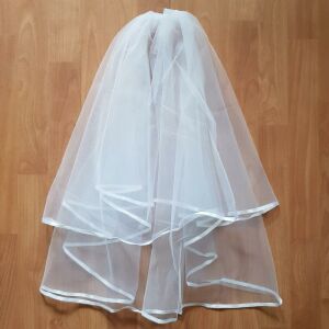 FTY74 - 2 rétegű, szatén szélű Hófehér menyasszonyi fátyol 50/70x150cm 144363158 - Lovaskate