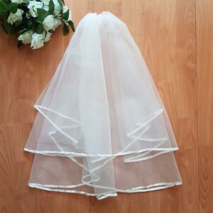 FTY78 - 2 rétegű, szatén szélű Ekrü menyasszonyi fátyol 50/70x150cm 144363209 - Lovaskate