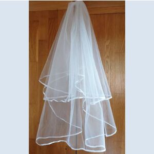FTY82 - 2 rétegű, szatén szélű Hófehér menyasszonyi fátyol 60/80x150cm 144363229 - Lovaskate