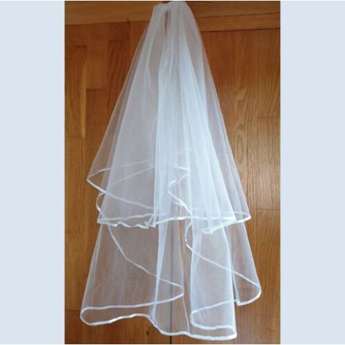 FTY82 - 2 rétegű, szatén szélű Hófehér menyasszonyi fátyol 60/80x150cm 144363229