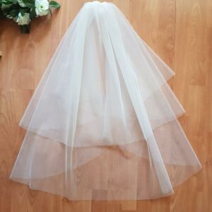 FTY85 - 2 rétegű, szegetlen, Ekrü menyasszonyi fátyol 60/80x150cm 144363238 - Lovaskate