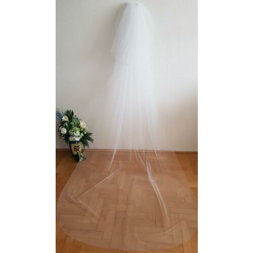 FTY114 - 2 rétegű, szegetlen, Hófehér menyasszonyi fátyol 60/300x150cm 144363326