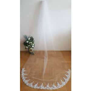 FTY119 - 1 rétegű, hímzett csipkés szélű Hófehér menyasszonyi fátyol 300x150cm 144363345 - Lovaskate