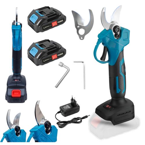 Kerti akkumulátoros  metszőolló cserjék ágaihoz, kézi olló, erős, 2 db akkumulátor készlet