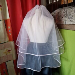 FTY126 - 2 rétegű, szatén szélű világos púder színű menyasszonyi fátyol 60/80x150cm 144397138 - Lovaskate