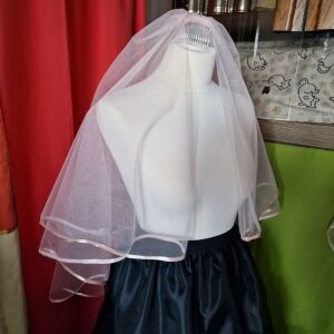 FTY127 - 2 rétegű, sötét púder szatén szélű púder színű menyasszonyi fátyol 60/80x150cm 144397140 - Lovaskate