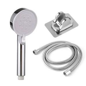 Zuhanykészlet 5 funkcióval: magasnyomású zuhanyrózsa + 1,5 m-es tömlő + öntapadós tartó, Clickzu