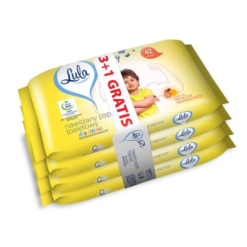 LULA Nedvesített toalettpapír gyerekeknek - trópusi gyümölcsök 42 db - 3 csomag +1 csomag Ingyen 144444380