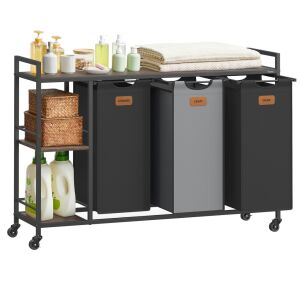 Szennyestartó, 3 rekesszel, 3x50L, szürkés barna, fekete