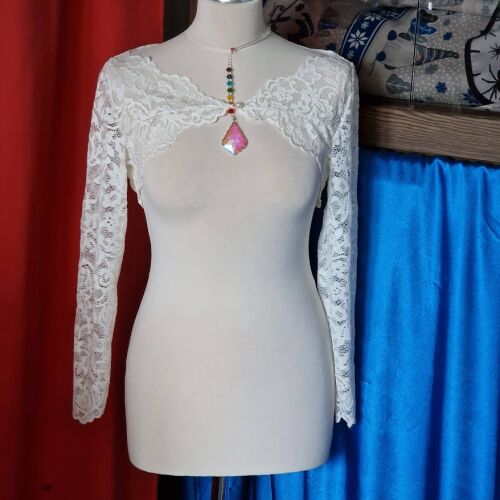 ESKÜVŐ BOL134 - Ekrü hosszú ujjú csipke boleró 144458273