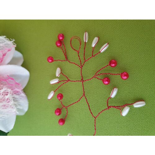 ESKÜVŐ HAD193 - Menyecske piros és fehér gyöngyös hajtű, hajdísz 144460269