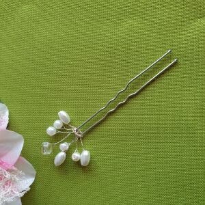 ESKÜVŐ HAD197 - Fehér és áttetsző gyöngyös hajtű - 8 ágú ezüst 144460315 - Hajtű