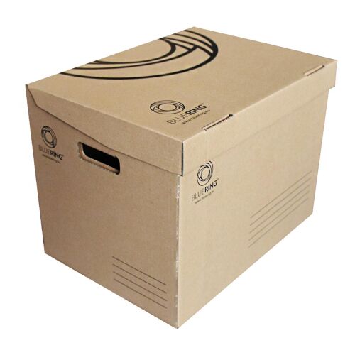Archiváló konténer karton doboz fedeles 42x31x32cm, felfelé nyíló tetővel (kívül záródó) Bluering® barna 144462867
