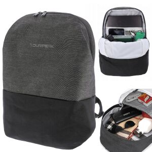 Fekete/szürke városi utazóhátizsák egy 15,6"-os laptopnak, elég tágas a repülőn való utazáshoz