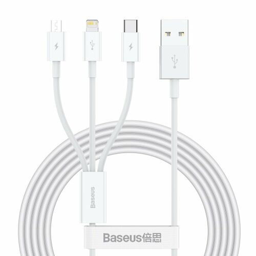 Superior 3in1 USB kábel iPhone Lightning USB-C microUSB 3.5 A 1.5 m fehér