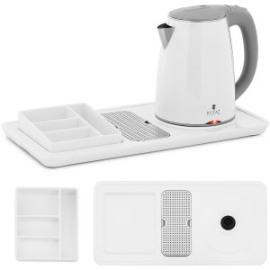 Szállodai üdvözlőkészlet, elektromos vízforraló tálcával, 1,2 l, 1800 W, fehér 144515470 - Vízforraló, Kenyérpirító, Szendvicssütő és Asztali grillsütő