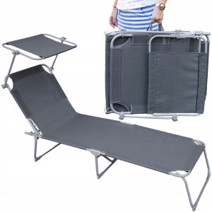 ÖSSZECSUKHATÓ KERTI PIHENŐ TETŐVEL SZÜRKE ACÉL STRANDSZÉK NAPOZÓSZÉK