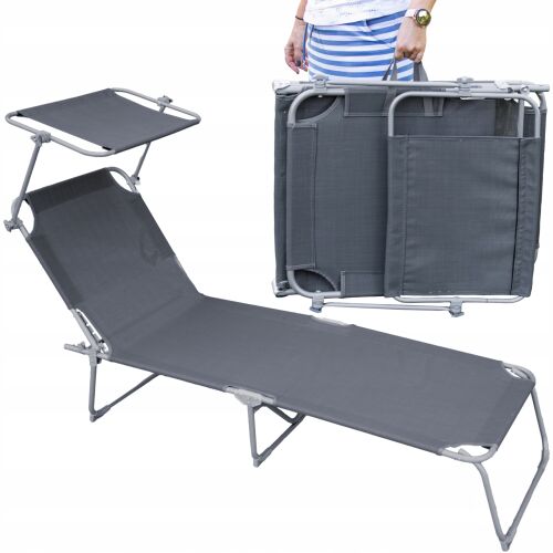 ÖSSZECSUKHATÓ KERTI PIHENŐ TETŐVEL SZÜRKE ACÉL STRANDSZÉK NAPOZÓSZÉK 144564267