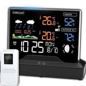 Stacja pogodowa bezprzewodowa zegar termometr higrometr barometr 1 czujnik 80 m LCD 144567898 - Időjárás állomás