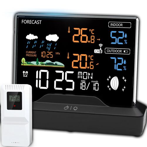 Stacja pogodowa bezprzewodowa zegar termometr higrometr barometr 1 czujnik 80 m LCD 144567898