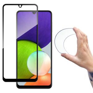 Edzett üvegfólia kerettel Samsung Galaxy A22 4G Full Cover Flexi Nano képernyőhöz, fekete