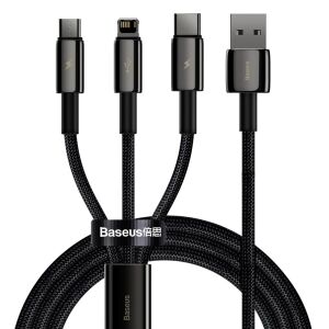 3in1 USB USB-C iPhone Lightning microUSB 3.5 A kábel 1.5 m fekete 144602622 - Kábel & Tartozék