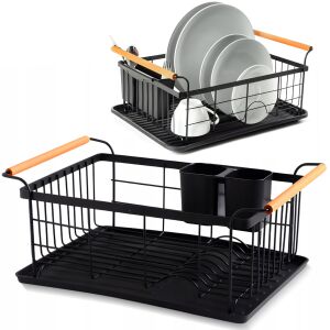 Suszarka do naczyń ociekacz metalowy z pojemnikiem na sztućce tacką - czarny 144617045 - Konyha & Étkezés