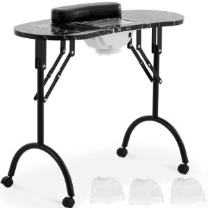 Manikűrasztal porgyűjtővel, összecsukható, kerekeken, 90 x 43 x 73 cm, fekete