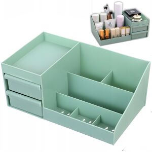 Organizer łazienkowy na kosmetyki biżuterię 2 szuflady 7 przegród - zielony 144639904 - Kozmetikai rendszerező