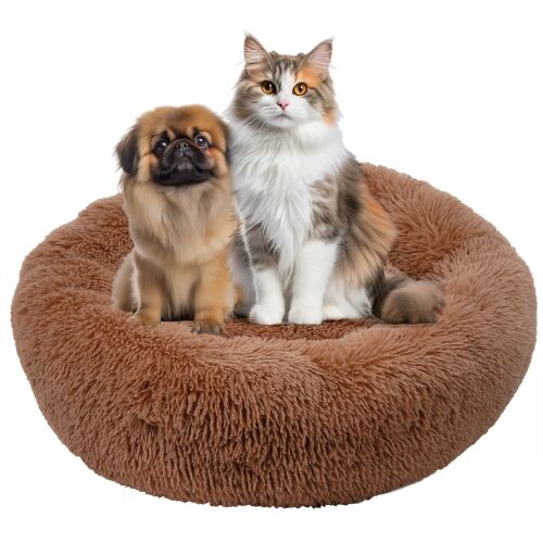 Okrągłe pluszowe łóżko, brązowe - 60x60 144642790