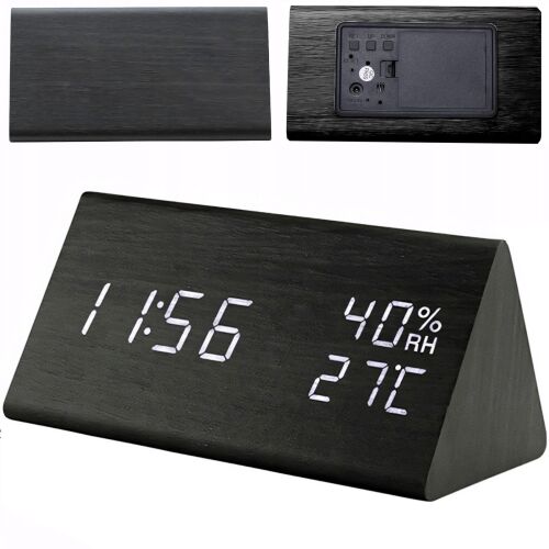 Zegar budzik cyfrowy z termometrem wilgotnością podświetlany 3 alarmy 144659976