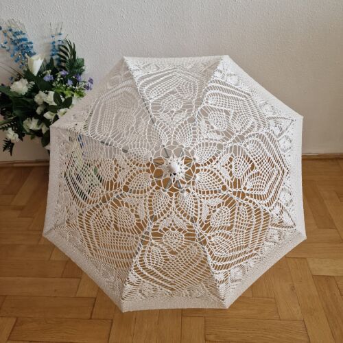 ESKÜVŐ ELE07 - Horgolt törtfehér színű menyasszonyi csipke napernyő 144672741