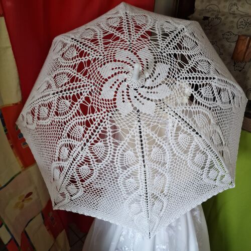 ESKÜVŐ ELE13 - Horgolt hófehér színű levél mintás menyasszonyi csipke ernyő 144672779