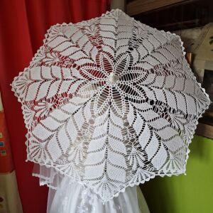 ESKÜVŐ ELE14 - Horgolt hófehér színű leveles mintás menyasszonyi csipke ernyő 144672782 - Esernyő