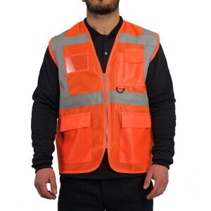 Narancssárga vezetői láthatósági mellény – fluoreszkáló fényvisszaverő biztonsági mellény zsebekkel 144672944 - Láthatósági ruházat
