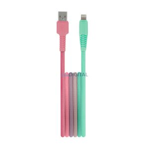 Setty kábel USB - Lightning 1,5 m 2,4A KGA-L-1.52420 türkiz-rózsaszínes színátmenet 144673310 - Setty
