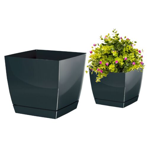 Négyzet alakú virágcserép grafit tányérral 13,5 cm Coubi 144681595