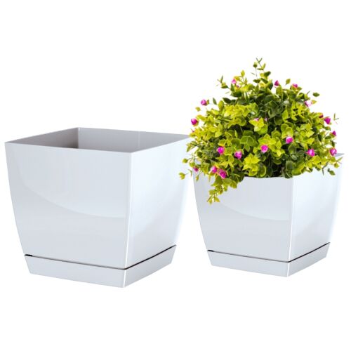 Coubi négyzet alakú virágcserép aljjal, fehér, 12x11cm 144682201