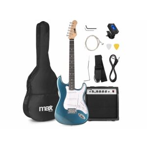max Gigkit 4/4 Elektromos gitár szett (20W erősítő, táska, hangoló, pengetők) &#8211; Kék 144692621 - Hangszer