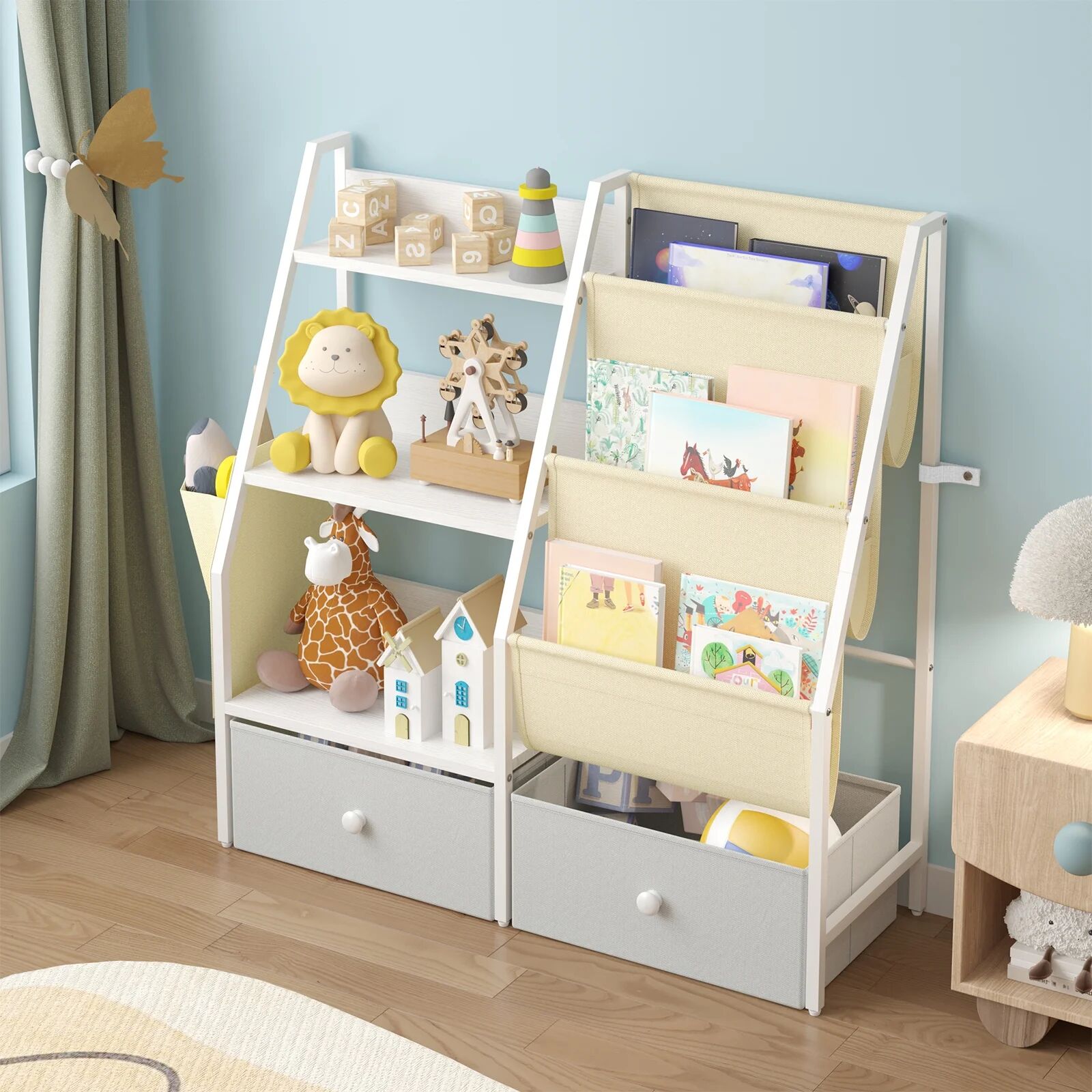 E-shop 3-poschodová knižnica a úložný priestor na hračky Pepita, bielo-hnedá