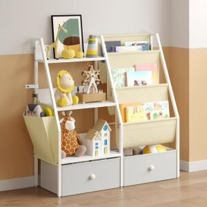 Pepita bibliotecă cu 3 niveluri și depozit de jucării, alb-maro 144704728 - Rafturi de depozitare și organizatori pentru jucarii