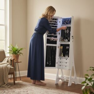 Pepita Jewellery storage cabinet with mirror 155cm, White 144733980 - Jewelry Box