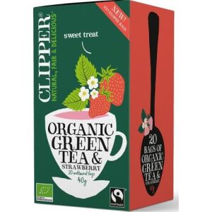 Clipper HERBATA ZIELONA Z TRUSKAWKĄ FAIR TRADE BIO 40 g (20 x 2 g) - CLIPPER 144706724 - Żywność i napoje