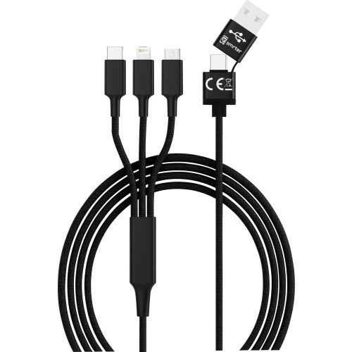 Kabel USB USB-A + USB-C - USB-C + microUSB + Lightning 1.2 m Czarny (SMRTER_HYDRA_ULT_BK) 144718612