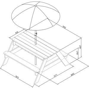 AXI Stół Piknikowy Nick z Ławką i Parasolem oraz Pojemnikami na Wodę/Piasek 144719032 - Meble ogrodowe