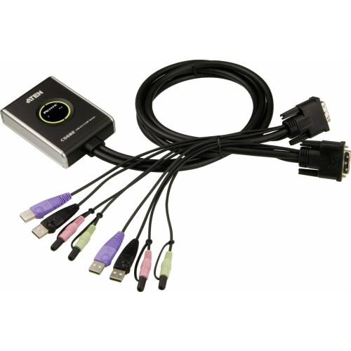 Comutator KVM cu 2 Porturi USB DVI/Audio și Selector de Port la Distanță