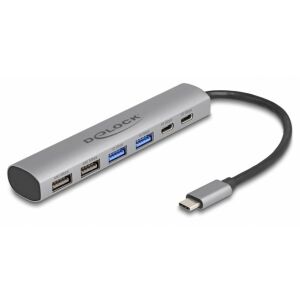 DELOCK Koncentrator USB 6-portowy z 4 gniazdami USB-A i 2x USB-C 144727192 - Artykuły techniczne i elektronika