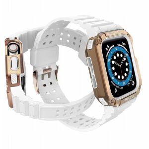 Protect Strap Band védőtokos szíj Apple Watch 38 / 40 / 41 mm-hez páncélozott tok - fehér, rózsaszín arany 144731115 - Okosóra szíj