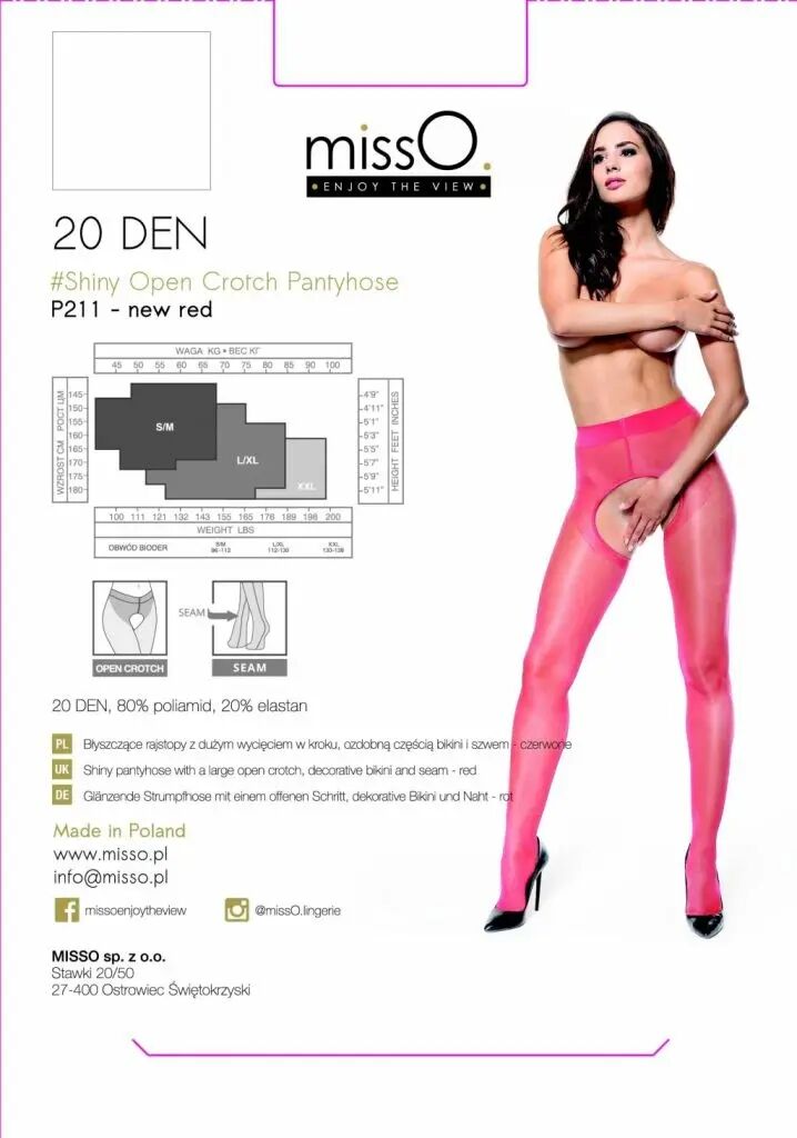 MissO P211 Rajstopy z otwartą strefą, czerwone, L/XL, połysk