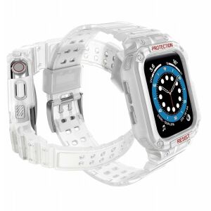 Protect Strap Band védőtokás szíj Apple Watch 38 / 40 / 41 mm-hez, átlátszó páncélozott tok 144740715 - Okosóra szíj